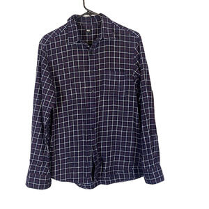 Uniqlo Navy Blue Plaid Long Sleeve Cotton Button Down Shirt Men Sz S
